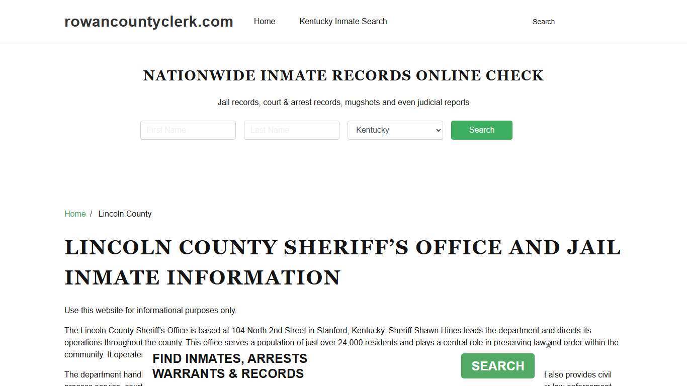 Lincoln County Sheriff, KY, Jail Inmate Search, Recent Arrests